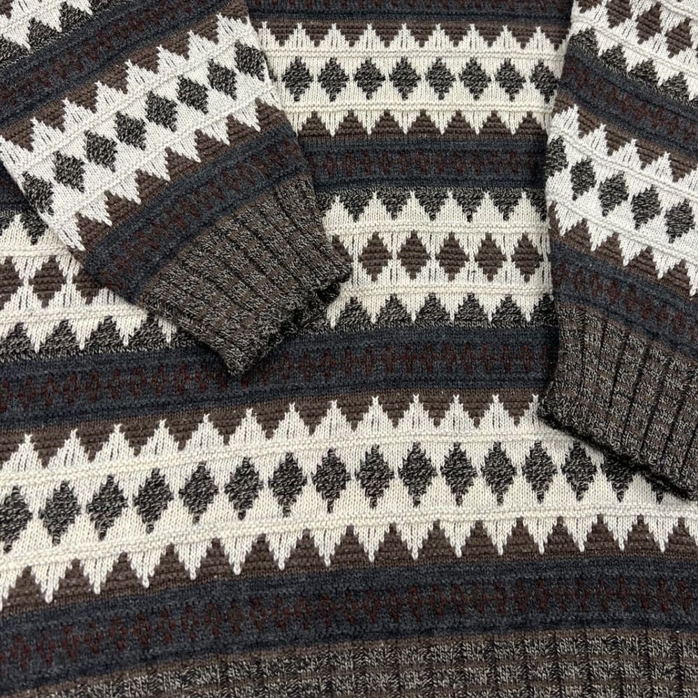 St. John's Bay Sweater Mens Large Brown Geometric Diamond Knit Crewneck Pullover - Picture 5 of 6